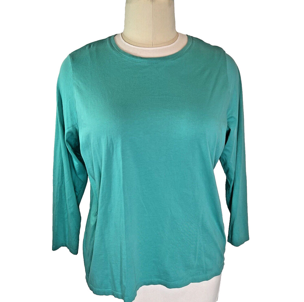 Lands' End Long Sleeve Tee Shirt Women's 2X Light Teal Blue Boat Neck Cotton